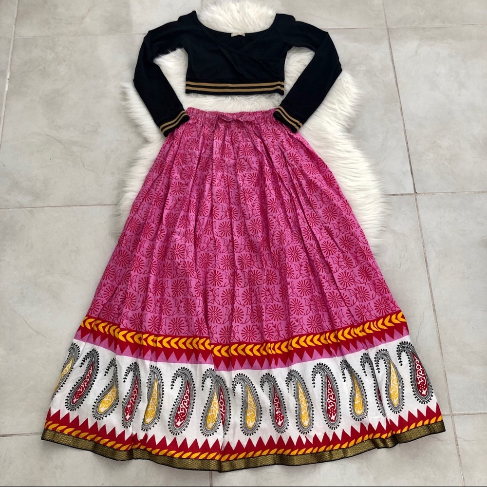 Boho Indian Skirt Lehenga & Choli Top, size XXS/XS